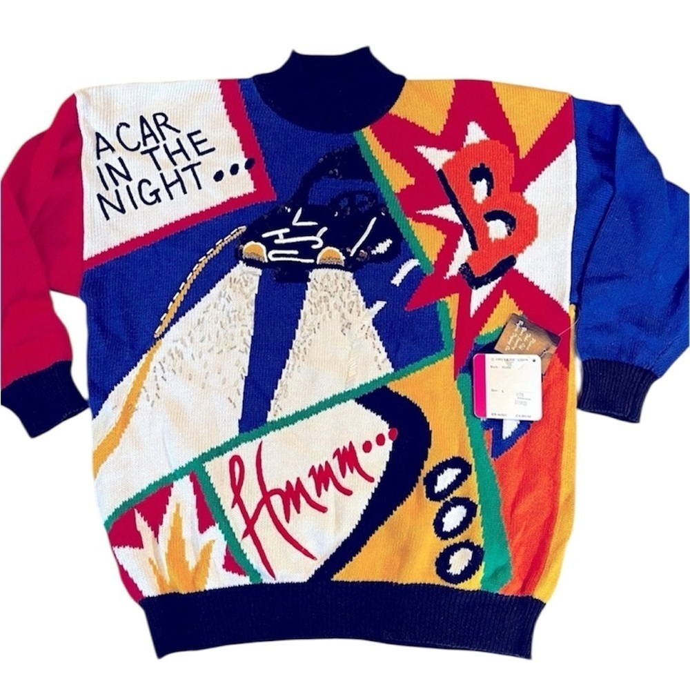 New VINTAGE Colorful IB DIFFUSION Sport Chevron Knit Sweater. LARGE. Whimsical